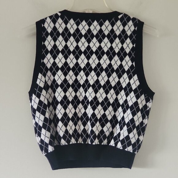 ARITZIA | Sunday Best Quinn Vest Argyle Navy White Wool Cotton Sz M - Picture 4 of 6